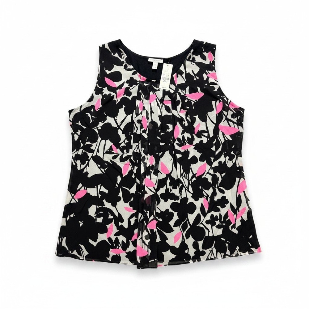 New York & Company XL Black Pink Floral Womens Sleeveless Tank Top Casual Boho